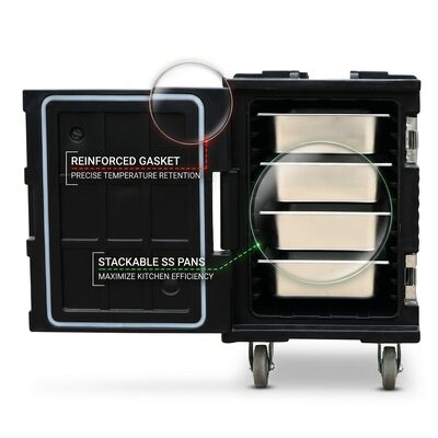 Rotomolded Gıda Taşıyıcı 95L Askeri Sınıflı İzole Gıda Taşıyıcı Kutusu Ağır Güçlü GN Taşıyıcı