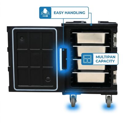 Rotomolded Gıda Taşıyıcı 95L Askeri Sınıflı İzole Gıda Taşıyıcı Kutusu Ağır Güçlü GN Taşıyıcı