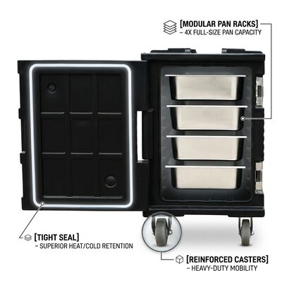 Catering Food Pan Carrier 65L Profesyonel etkinlik ziyafet servisi için üst yüklü yalıtımlı termal kutu