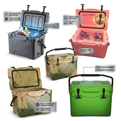 Taşınabilir 38L Rotomolded Soğutucu Kutu Outdoor Buz Sandığı Sızdırmaz Tahliye Tıpalı Aile Piknik Soğutucu